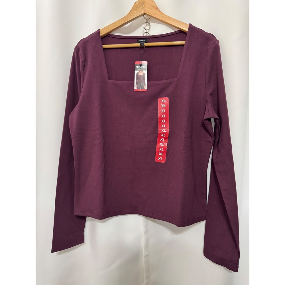 Express Square Neck Top Womens XL Plum Purple Long Sleeve Cotton Modal Stretch